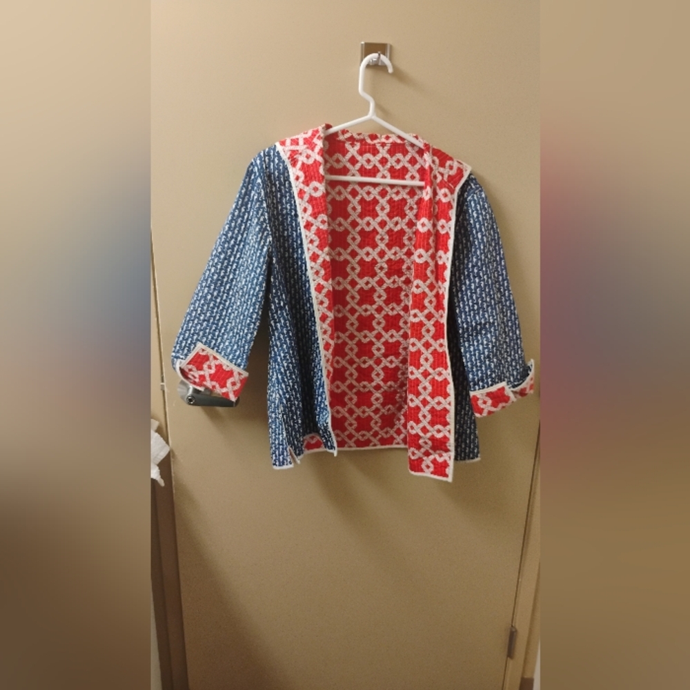 Reversible Nautical Seahorse Rope Print Quilted Jacket Women's